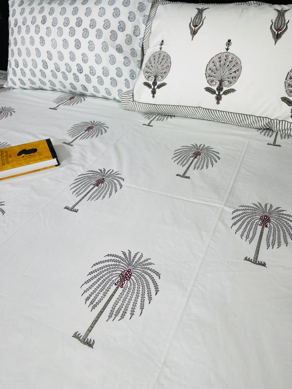 GREY PALM BEDSHEET SET